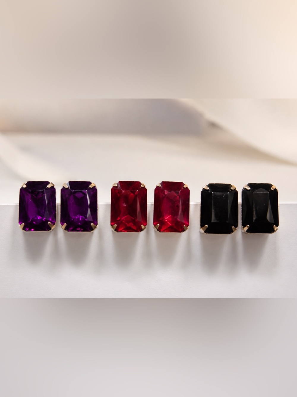 Vintage Emerald Cut Clip-On Earrings Set – Jewel Tone Statement Earrings Bundle